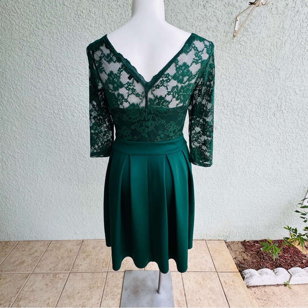 MIUSOL XL green midi fit & flare Evening Dress Floral lace whimsical fairy prom - Picture 8 of 13